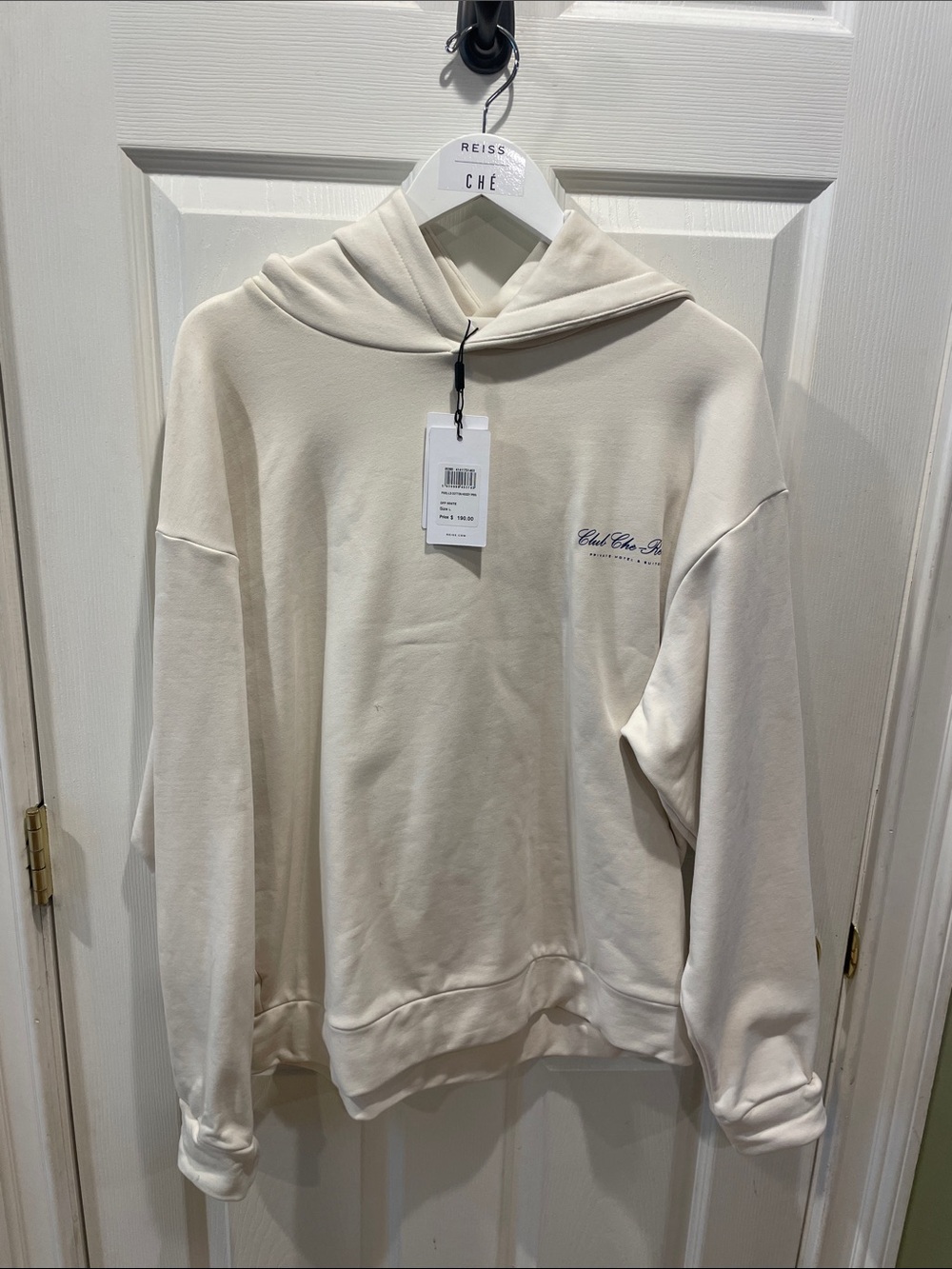 REISS x CHE Cream Hoodie with Subtle Script Logo - Large